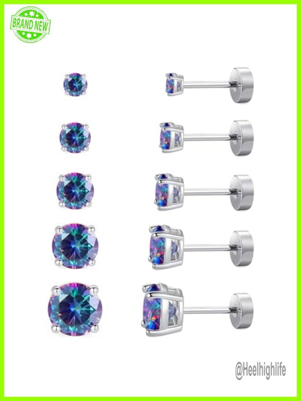 14K Gold Plated Surgical Steel CZ Stud Earrings Flat Back